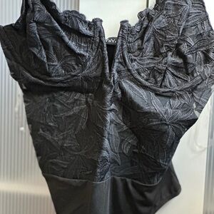 Leaf Embroidered Black Bodysuit